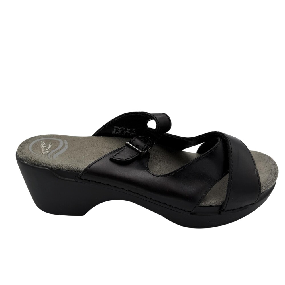 Dansko Shoes Womens Size 9 Black Leather Slide Wedge Sandals Comfort Shoes